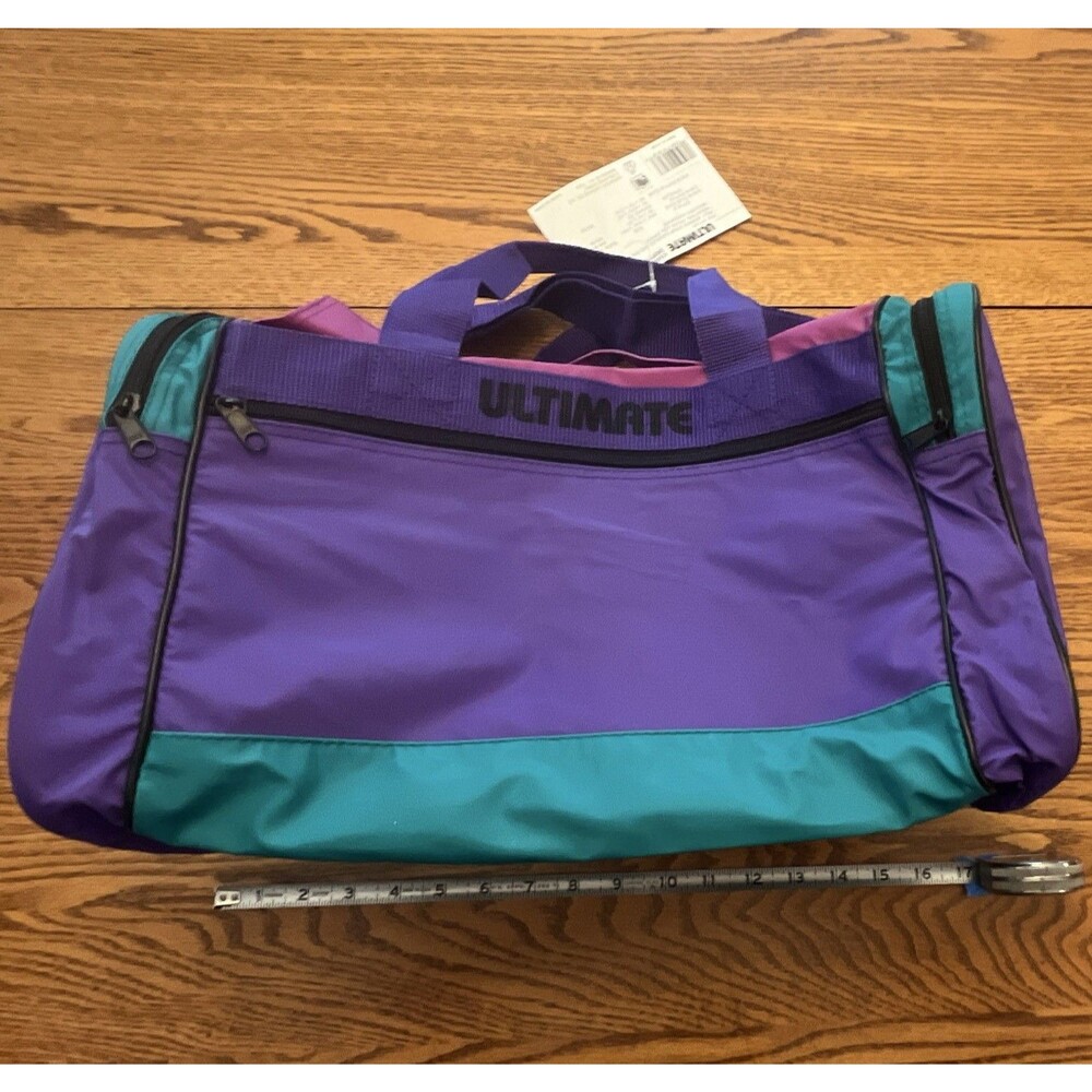 NWT Vtg ULTIMATE Large 25L Purple/Teal Polyester Club Tote 3 Pockets Strap